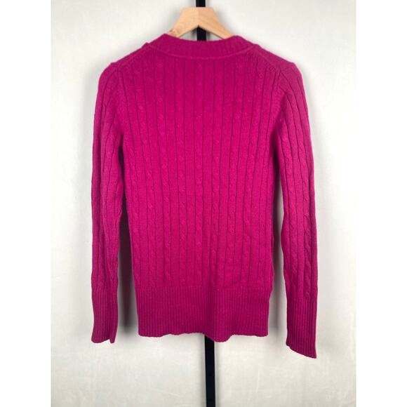 LOFT V-Neck Cable Knit Sweater Fuchsia Sz S Wool Rabbit Hair Blend Cozy NWT - Picture 4 of 6